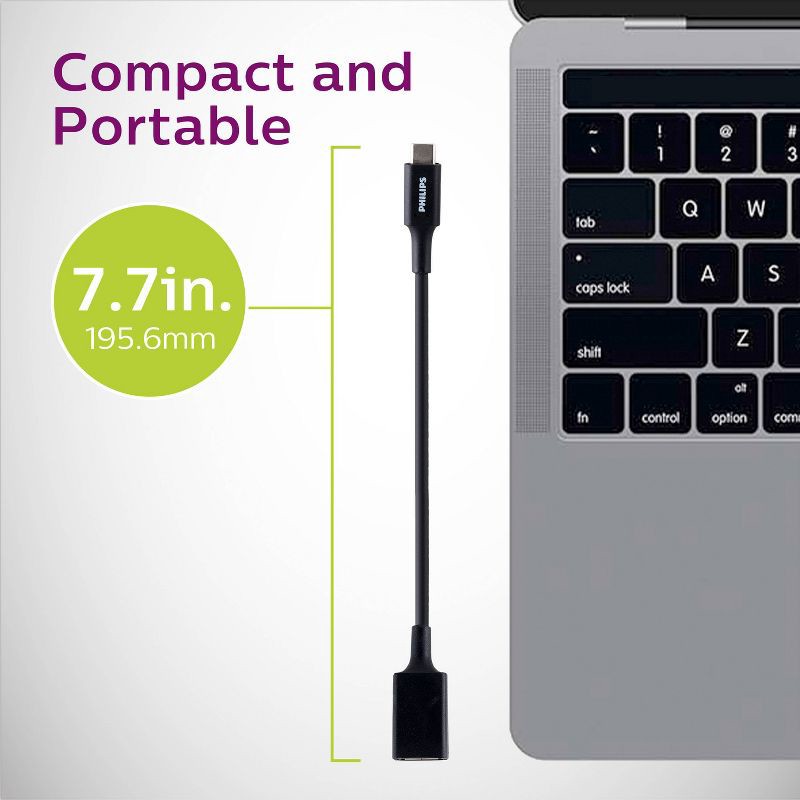 slide 3 of 7, Philips 6" USB-C to USB 3.1 Female Adapter Black: Converter Cable Male-To-Female, 1 ct