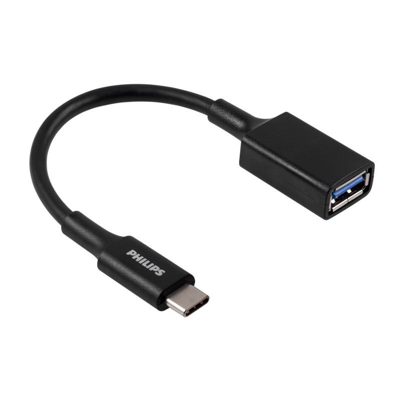 slide 1 of 7, Philips 6" USB-C to USB 3.1 Female Adapter Black: Converter Cable Male-To-Female, 1 ct