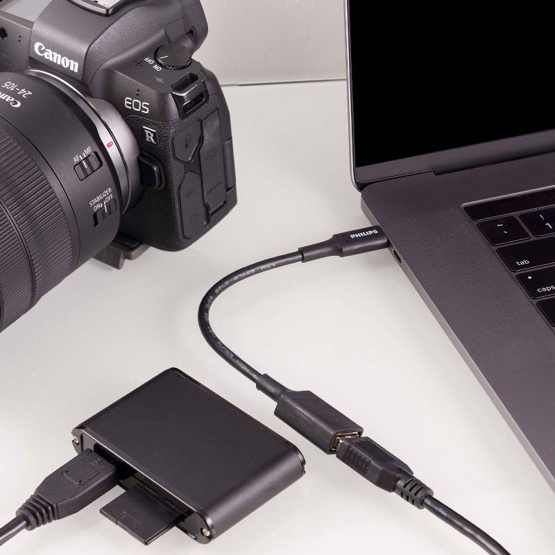 slide 7 of 7, Philips 6" USB-C to USB 3.1 Female Adapter Black: Converter Cable Male-To-Female, 1 ct