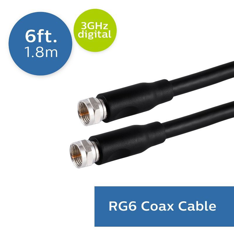 slide 2 of 5, Philips 6' RG6 Coax Cable - Black, 1 ct