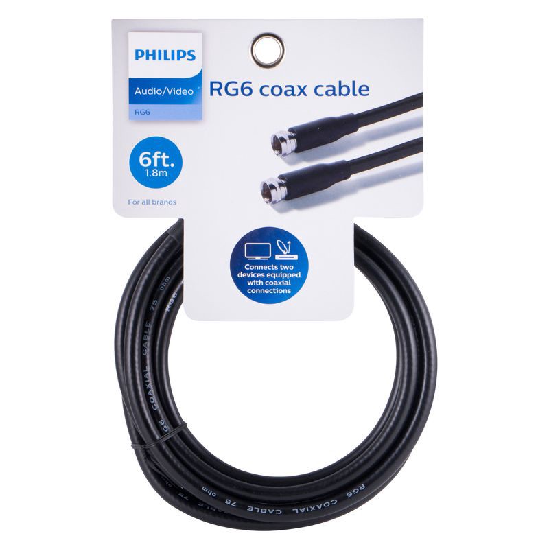 slide 5 of 5, Philips 6' RG6 Coax Cable - Black, 1 ct