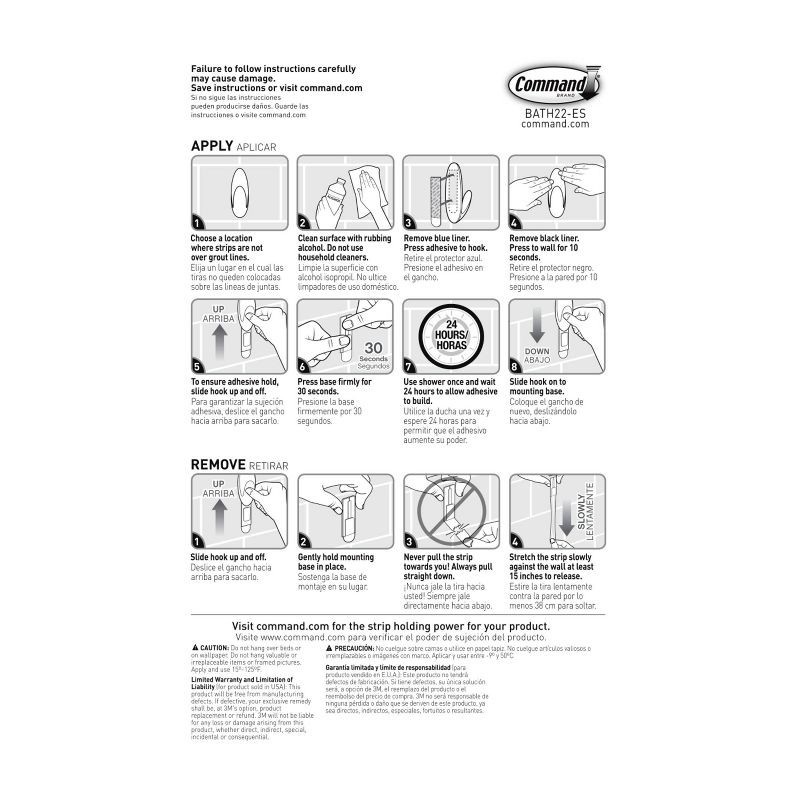 slide 12 of 12, Command Water Resistant Refill Strips (2 Medium/4 Large Strips): Plastic Adhesive for Bathroom & Shower Use, 3.625" Length, 1 ct