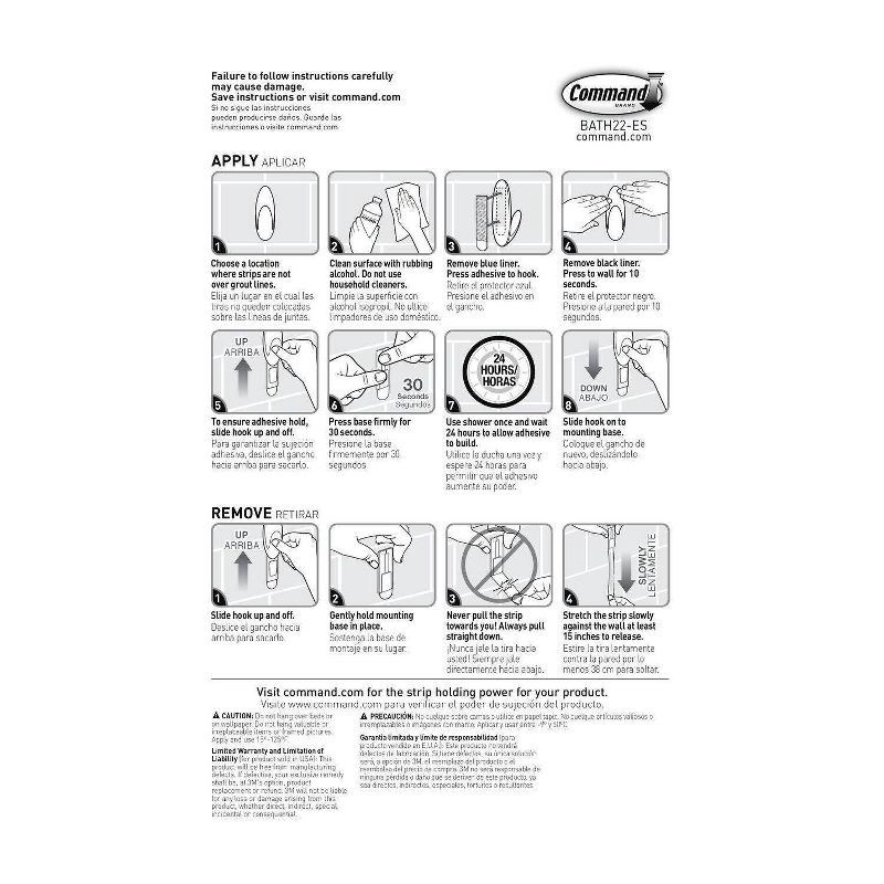 slide 11 of 12, Command Water Resistant Refill Strips (2 Medium/4 Large Strips): Plastic Adhesive for Bathroom & Shower Use, 3.625" Length, 1 ct