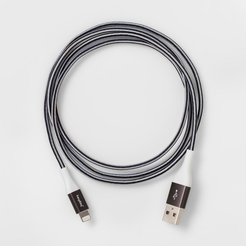 slide 3 of 3, 4' Lightning to USB-A Braided Cable - heyday™ Black/White/Gunmetal, 1 ct