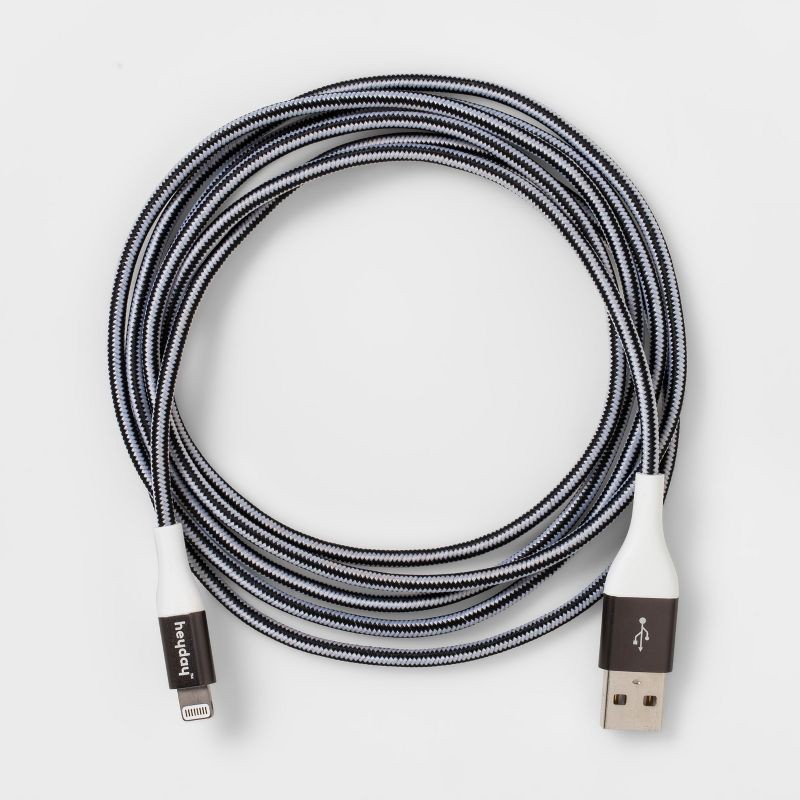 slide 3 of 4, 6' Lightning to USB-A Braided Cable - heyday™ Black/White/Gunmetal: Charging Cord for iPhone, 1 ct