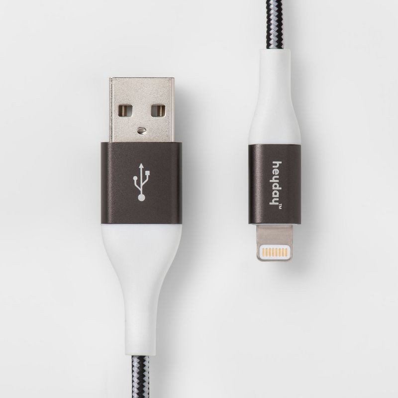 slide 1 of 4, 6' Lightning to USB-A Braided Cable - heyday™ Black/White/Gunmetal: Charging Cord for iPhone, 1 ct
