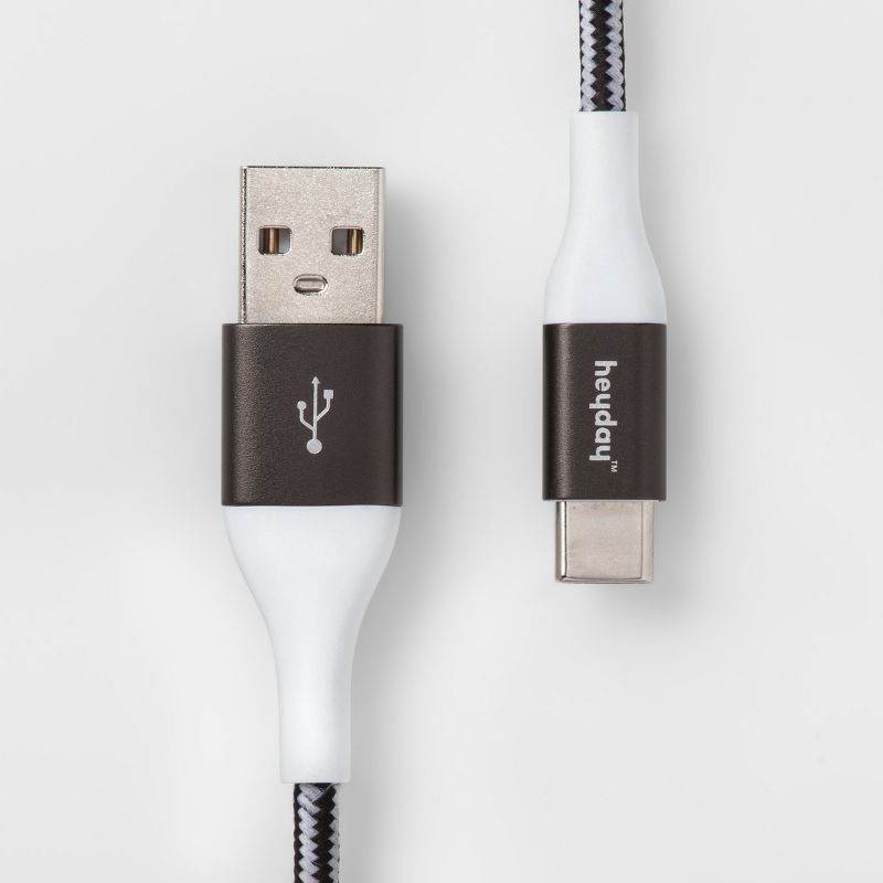 slide 1 of 3, 4' USB-C to USB-A Braided Cable - heyday™ Black/White/Gunmetal, 1 ct