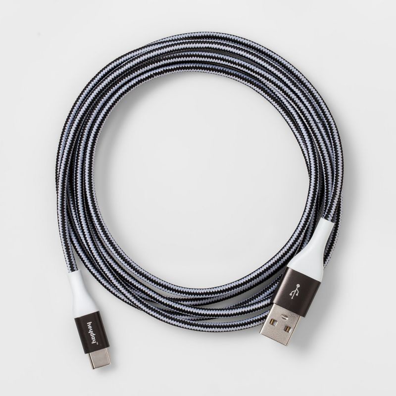 slide 3 of 3, 6' USB-C to USB-A Braided Cable - heyday™ Black/White/Gunmetal, 1 ct