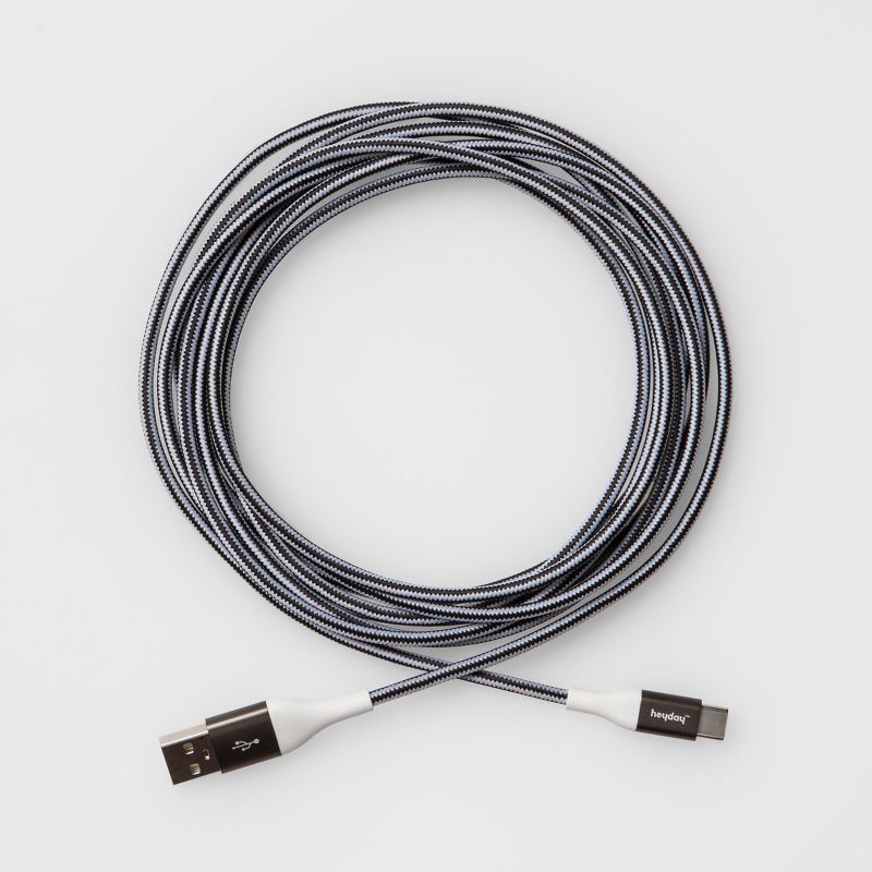 slide 3 of 3, 10' USB-A to USB-C Braided Cable – heyday™ Black/White/Gunmetal, 1 ct