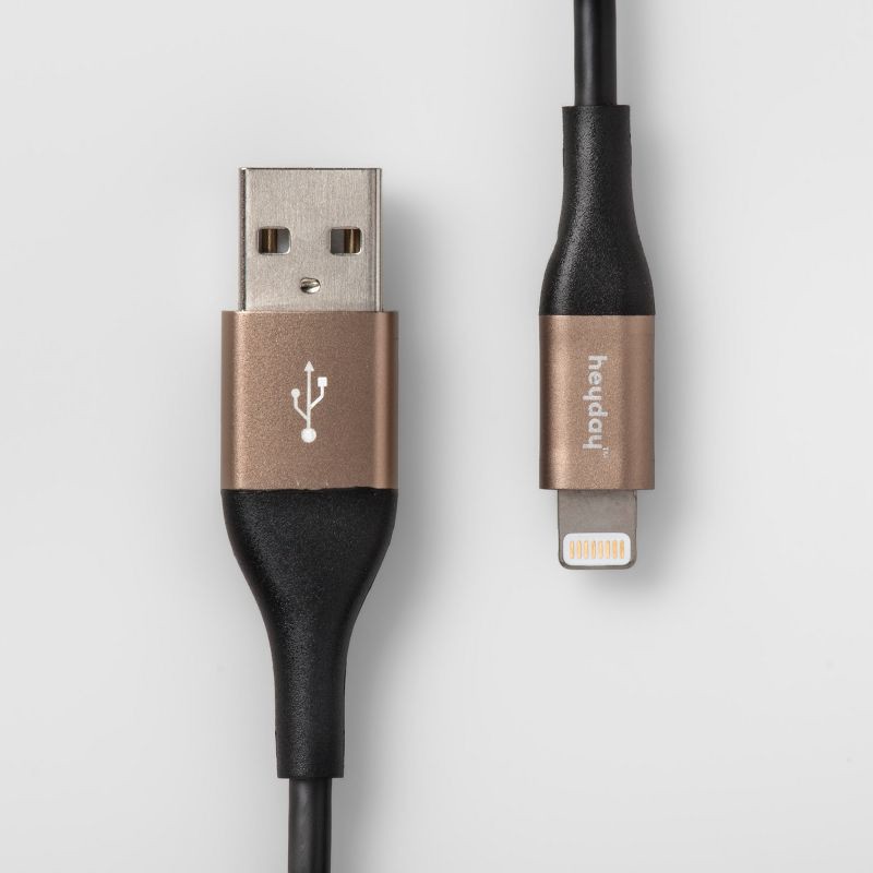 slide 1 of 3, 4' Lightning to USB-A Round Cable - heyday™ Black/Gold: Male-To-Male Connector, 1 ct