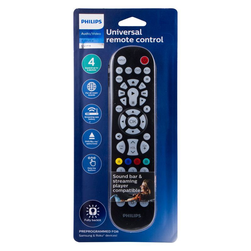 slide 5 of 6, Philips 4 Device Elite Backlit Universal Remote Control - Brushed Black, 1 ct