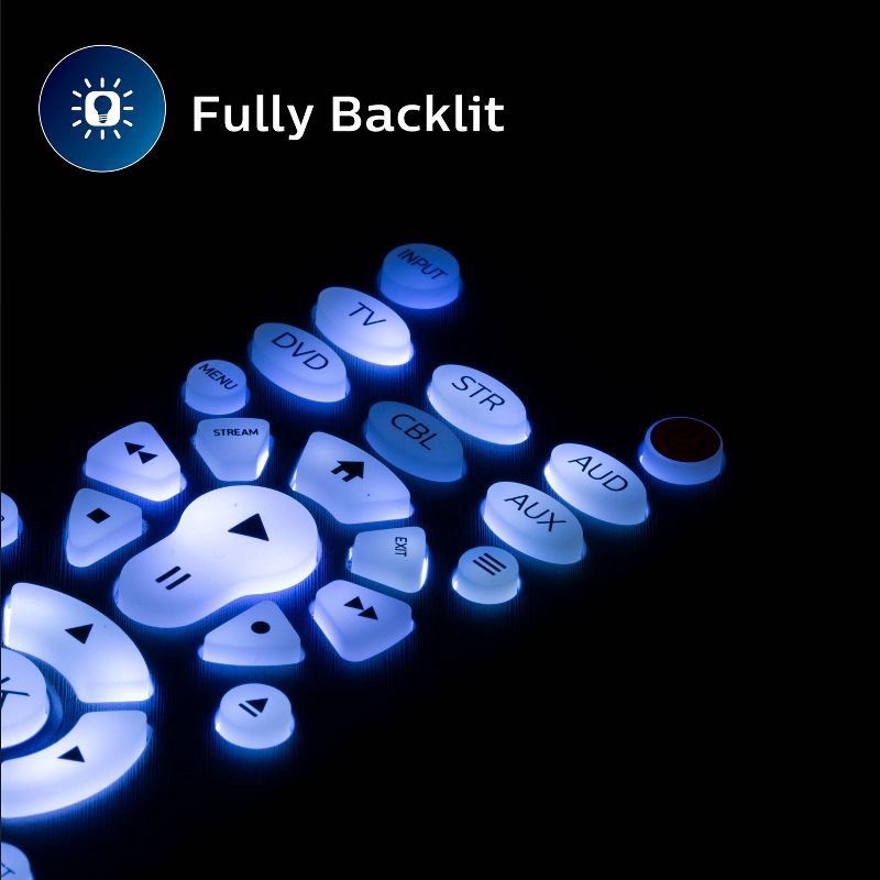 slide 7 of 10, Philips 6 Device Elite Backlit Remote Control - Brushed Silver: Home Theater Accessory, 1 ct
