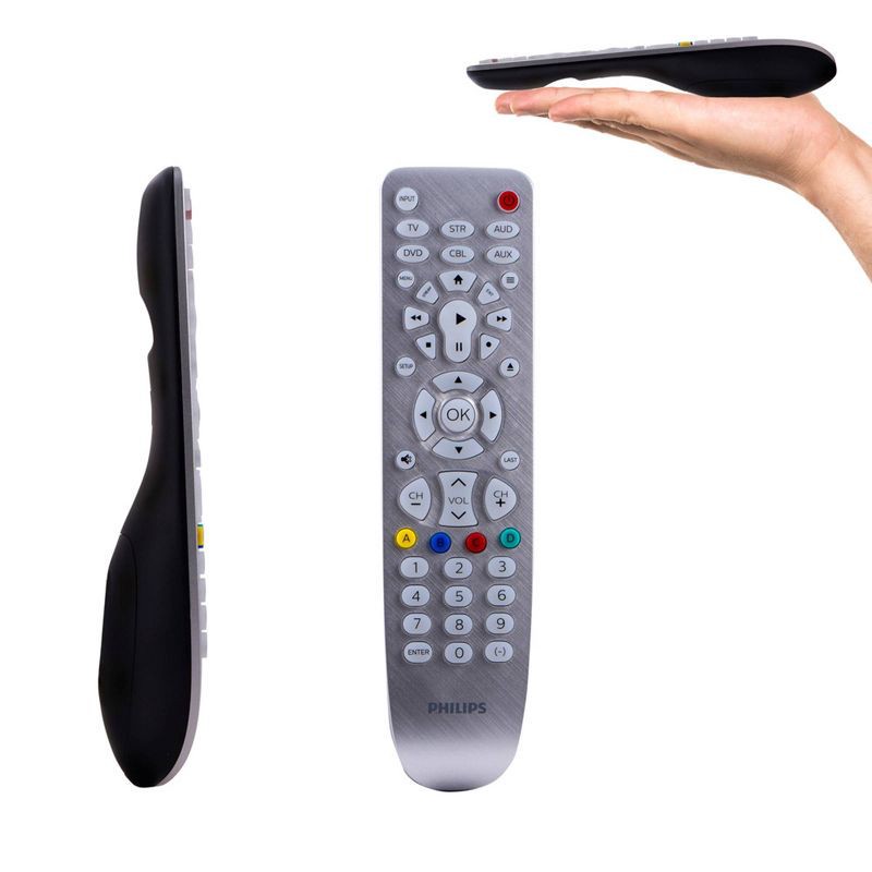 slide 9 of 10, Philips 6 Device Elite Backlit Remote Control - Brushed Silver: Home Theater Accessory, 1 ct