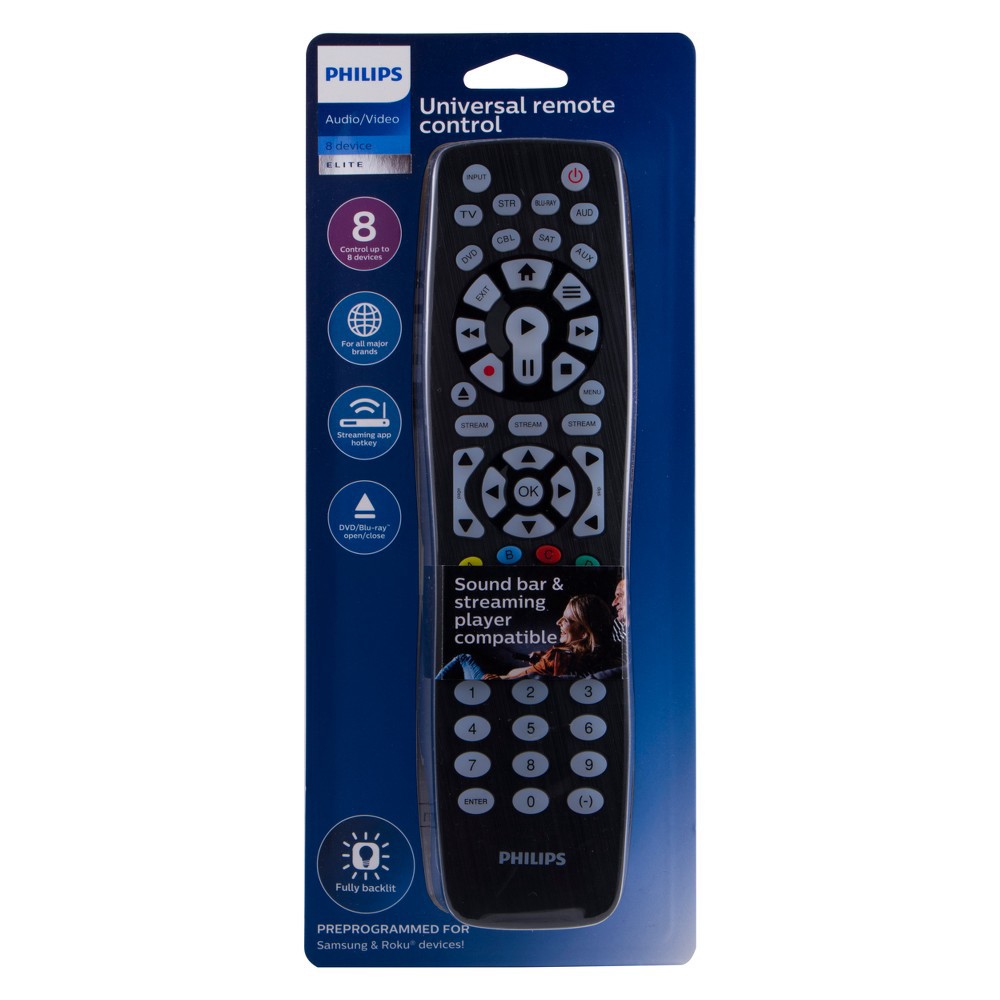 Philips 8 Device Elite Plus Backlit Universal Remote Control Brushed