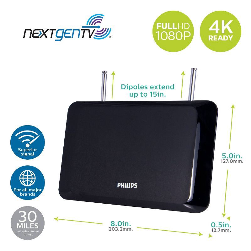 slide 2 of 7, Philips Flat Panel HD Passive Antenna - Black, 1 ct