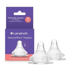 Lansinoh NaturalWAVE Silicone Anti-Colic Baby Bottle Nipples- Medium Flow - 2pk