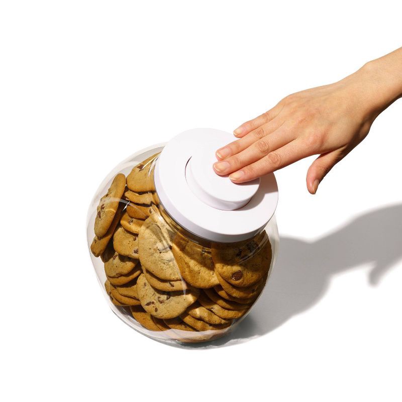 slide 4 of 4, OXO POP 3qt Airtight Cookie Jar: Kitchen Food Storage Canister, Dishwasher-Safe, Silicone & Plastic Lid, White, 3 qt