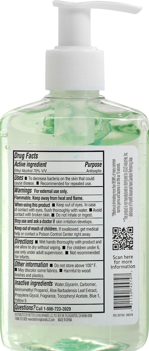 slide 4 of 9, Signature Care Hand Sanitizer, Advanced, With Aloe, 8 oz