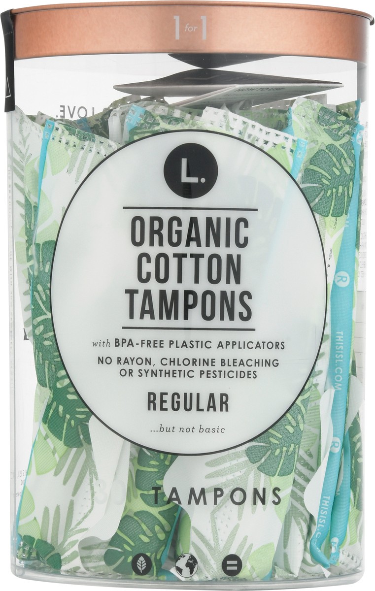 slide 8 of 12, L. Cotton Tampons Regular Absorbency, Free from Chlorine Bleaching, Pesticides, Fragrances, or Dyes, 30 Count, 30 ct