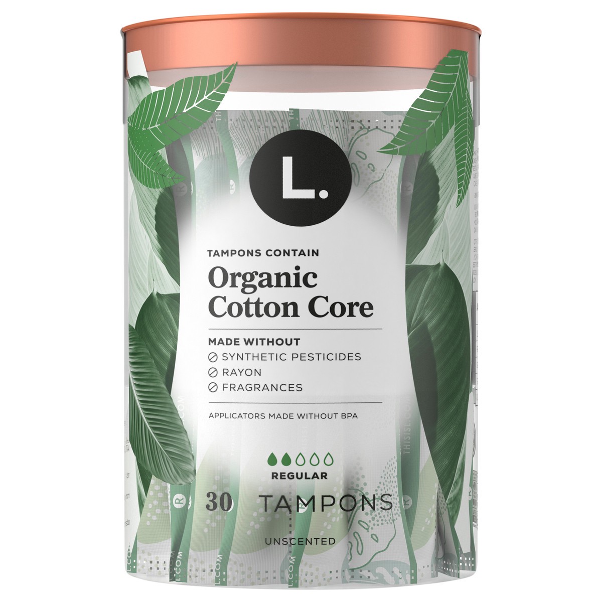 slide 1 of 12, L. Cotton Tampons Regular Absorbency, Contains an Organic Cotton Core, Made Without Synthetic Pesticides, or Fragrances 30 Count, 30 ct