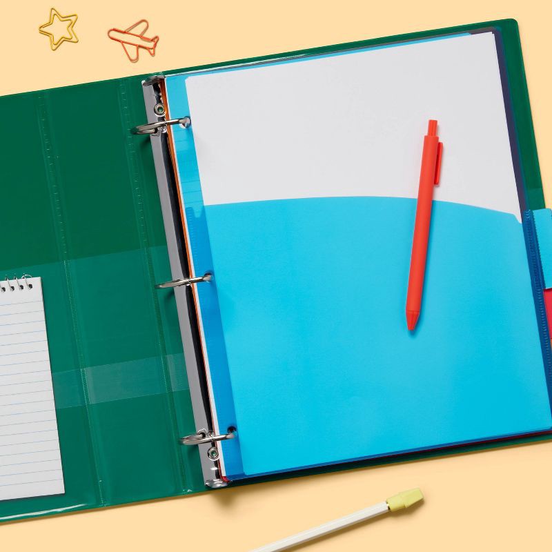 slide 2 of 3, 1.5" 3 Ring Binder Clear View Green - up&up™: D Rings, 375 Sheet Capacity, 4 Internal Pockets, Cardboard & Polypropylene, 375 sheets