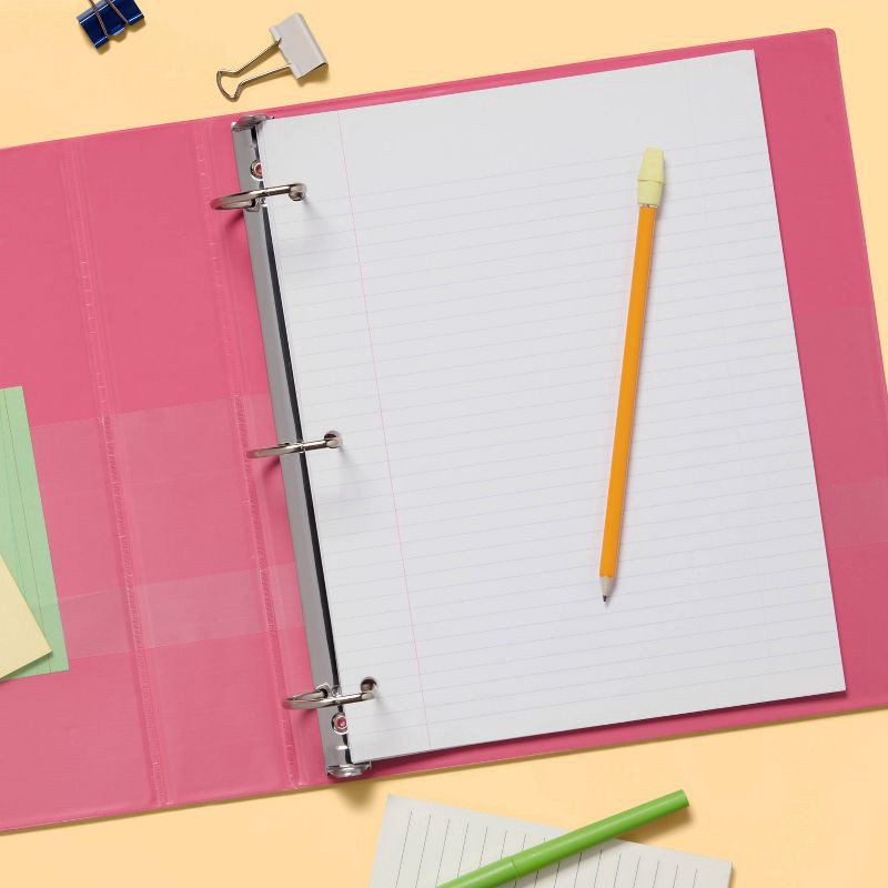 slide 2 of 3, 1.5" 3 Ring Binder Clear View Pink - up&up™: D Rings, 375 Sheet Capacity, 4 Internal Pockets, Cardboard & Metal, 375 sheets