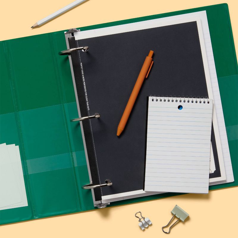 slide 3 of 3, 2" 3 Ring Binder Clear View Green - up&up™: 500 Sheet Capacity, D Rings, Internal Pockets, Standard Binders, 1 ct