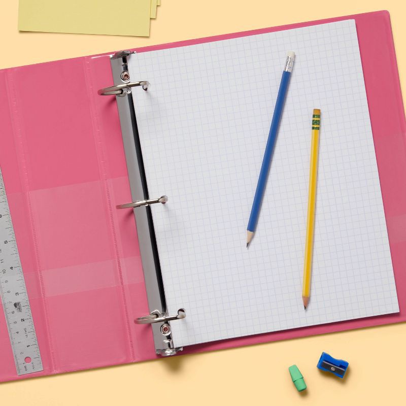 slide 2 of 3, 2" 3 Ring Binder Clear View Pink - up&up™: 500 Sheet Capacity, D Rings, Internal Pockets, Cardboard & Polypropylene, 1 ct