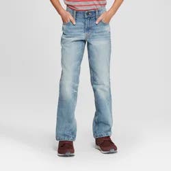 Boys' Stretch Straight Fit Jeans - Cat & Jack™ Light Blue 14: Mid Rise, Adjustable Waistband