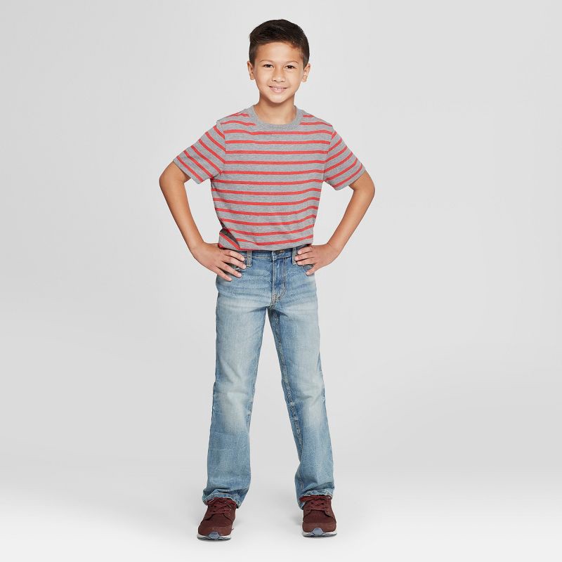 slide 3 of 3, Boys' Stretch Straight Fit Jeans - Cat & Jack™ Light Blue 10: Midweight Denim, Adjustable Waistband, Machine Washable, 1 ct