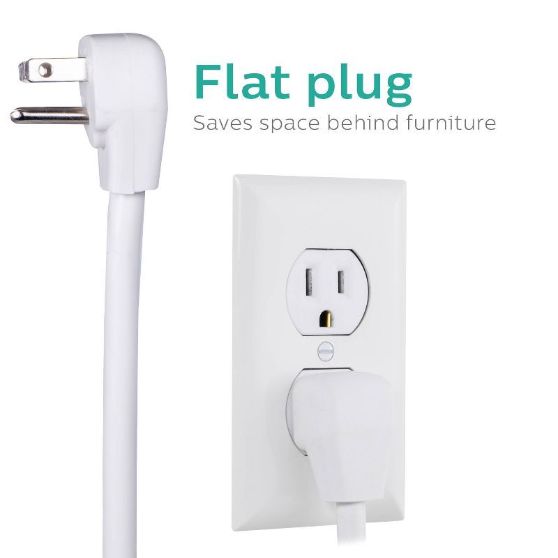 slide 2 of 8, Philips 6-Outlet Surge Protector with 4ft Extension Cord, White, 4 ft