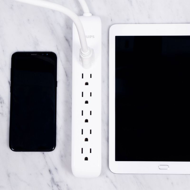 slide 5 of 8, Philips 6-Outlet Surge Protector with 4ft Extension Cord, White, 4 ft