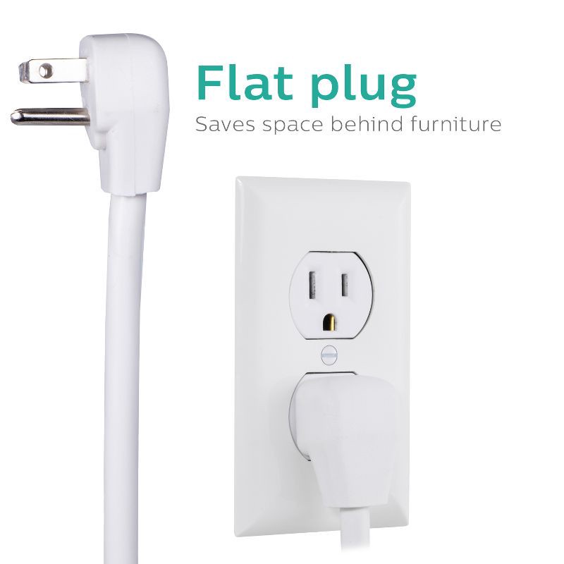 slide 8 of 8, Philips 6-Outlet Surge Protector with 4ft Extension Cord, White, 4 ft