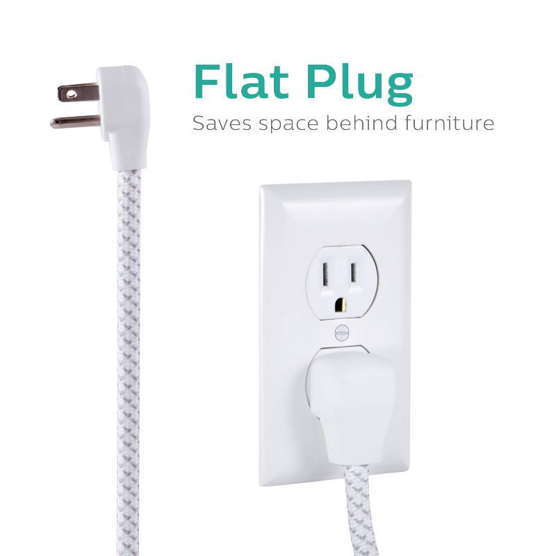 slide 3 of 8, Philips 6-Outlet Surge Protector with 6ft Extension Cord, White, 6 ft