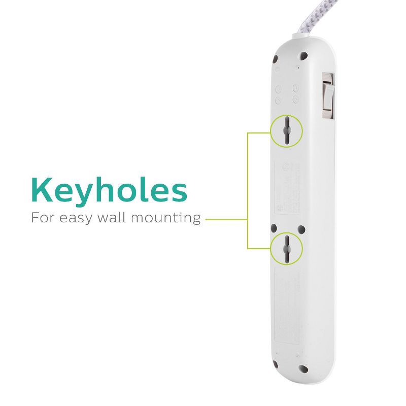 slide 7 of 8, Philips 6-Outlet Surge Protector with 6ft Extension Cord, White, 6 ft