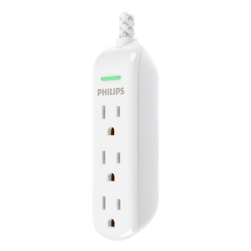 slide 1 of 11, Philips 3-Outlet Surge Protector with 8ft Braided Extension Cord, Gray, White, 8 ft