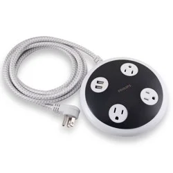 Philips 3-Outlet 450J Surge Protector Orb with 2USB Charging, 8' Braided Cord - White