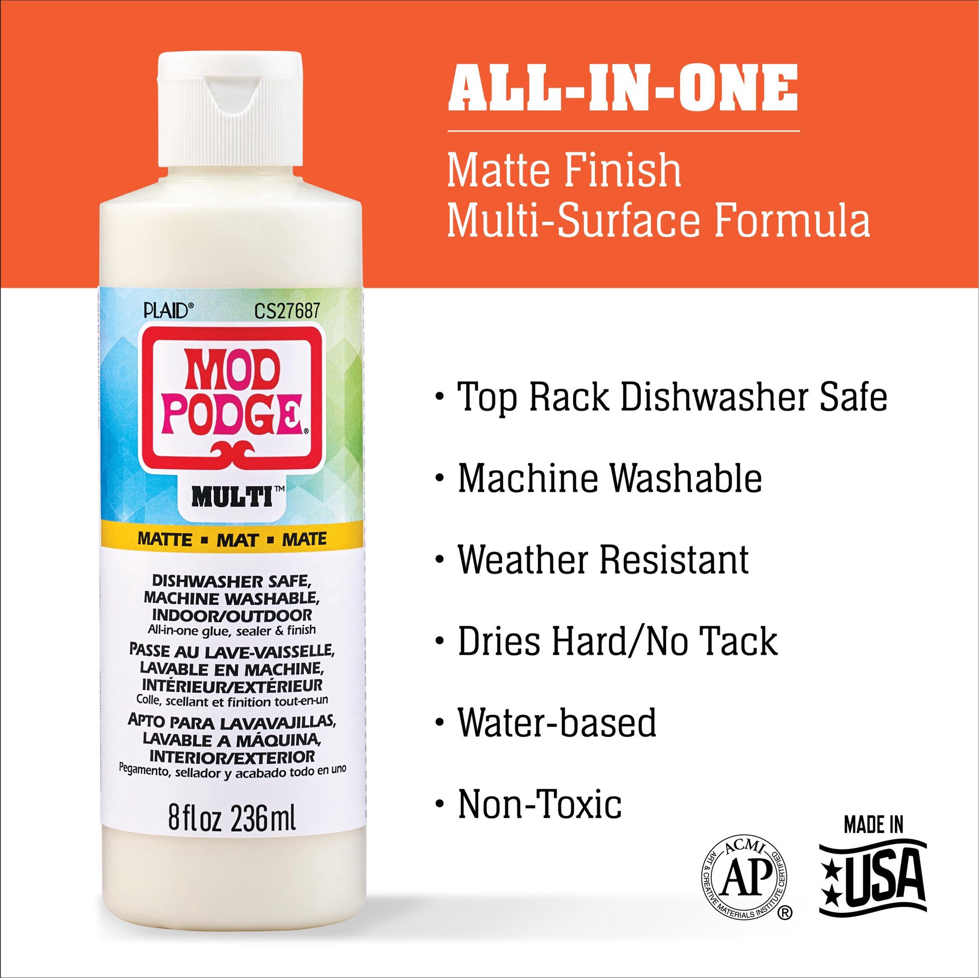 slide 4 of 9, Mod Podge Multi All-In-One Matte Finish Formula, 8oz., 8 oz
