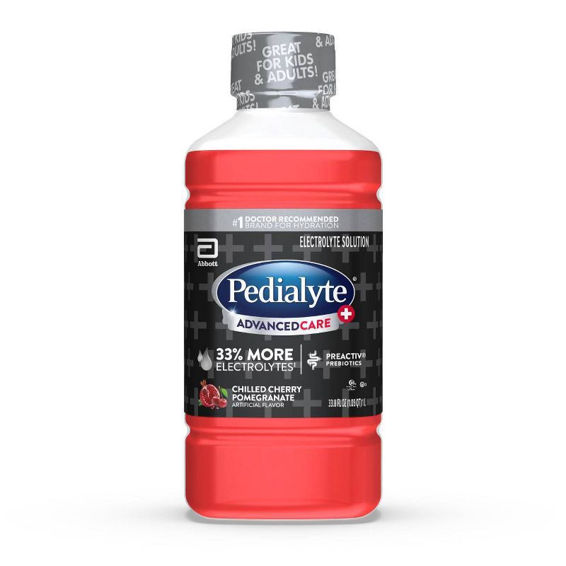 slide 1 of 9, Pedialyte Advanced Care Plus Electrolyte Solution Hydration Drink - Chilled Cherry Pomegranate - 33.8 fl oz, 33.8 fl oz