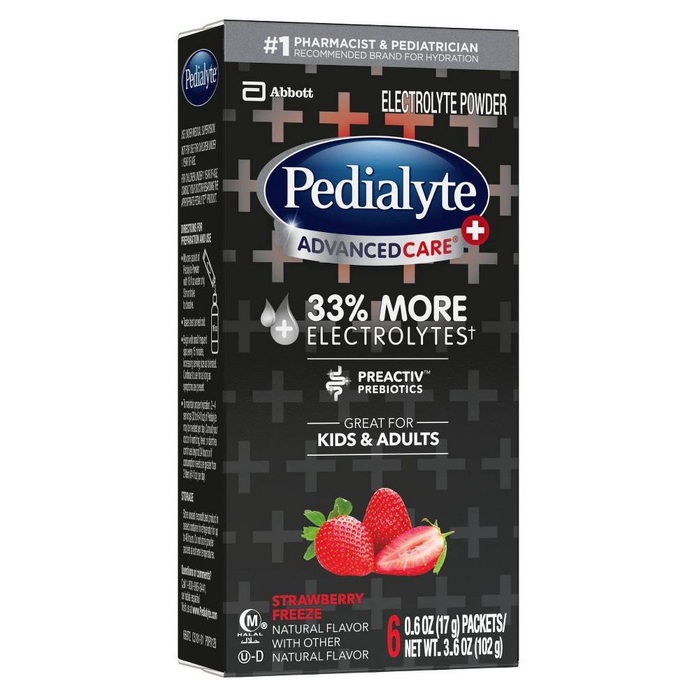 slide 2 of 6, Pedialyte AdvancedCare Plus Electrolyte Powder - Strawberry Freeze, 6 ct, 3.6 oz