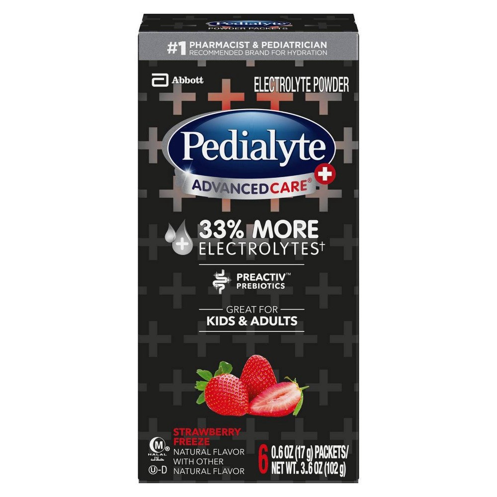slide 4 of 6, Pedialyte AdvancedCare Plus Electrolyte Powder - Strawberry Freeze, 6 ct, 3.6 oz