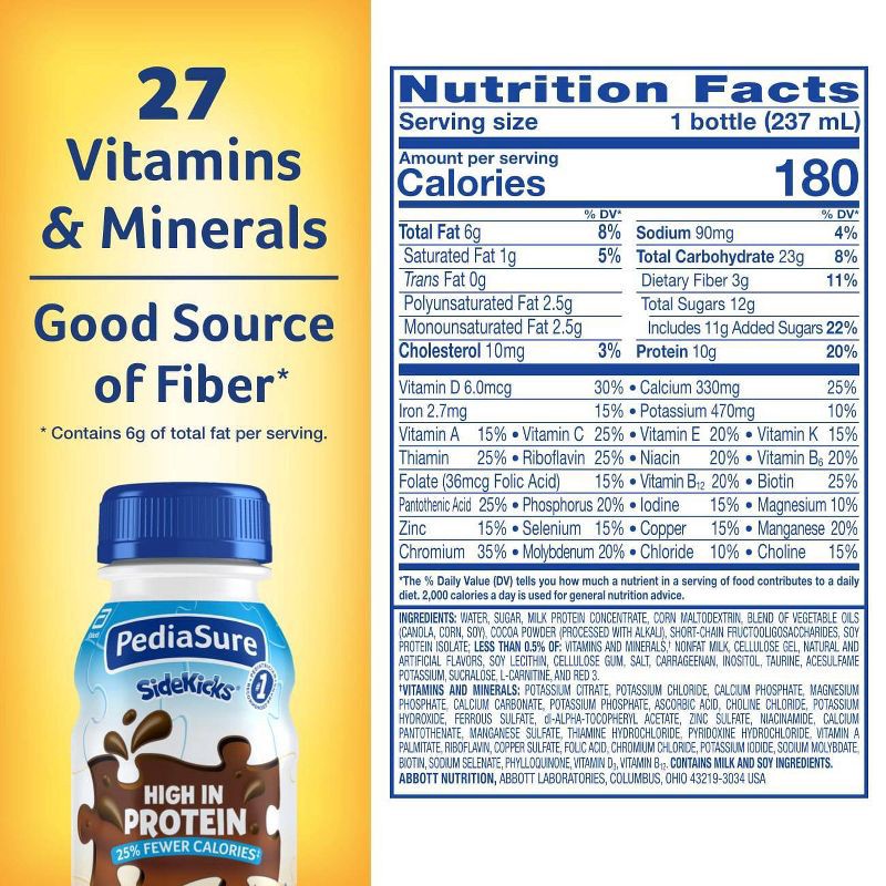 slide 7 of 8, PediaSure SideKicks High Protein Nutrition Shake Chocolate - 6 ct/48 fl oz, 6 ct, 48 fl oz