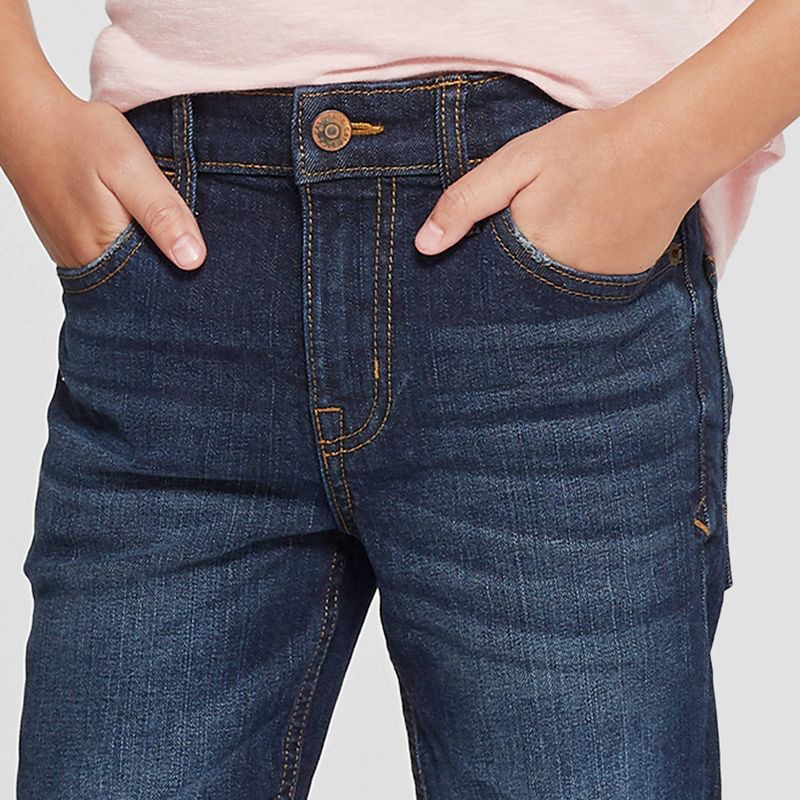 slide 3 of 5, Boys' Stretch Bootcut Fit Jeans - Cat & Jack™ Dark Blue 8: Adjustable Waistband, Heavyweight Denim, 1 ct