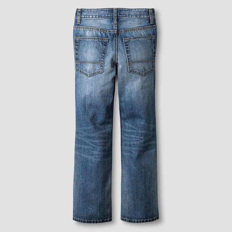 slide 4 of 5, Boys' Stretch Bootcut Fit Jeans - Cat & Jack™ Dark Blue 6: Heavyweight Denim, Adjustable Waistband, Mid Rise, Full Length, 1 ct