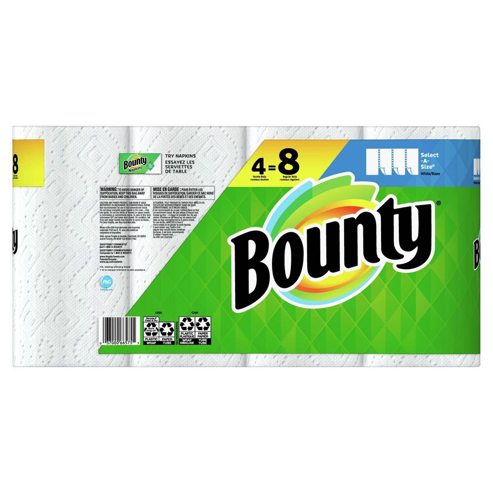 slide 3 of 5, Bounty Select-A-Size Paper Towels - 4 Double Rolls, 392 ct