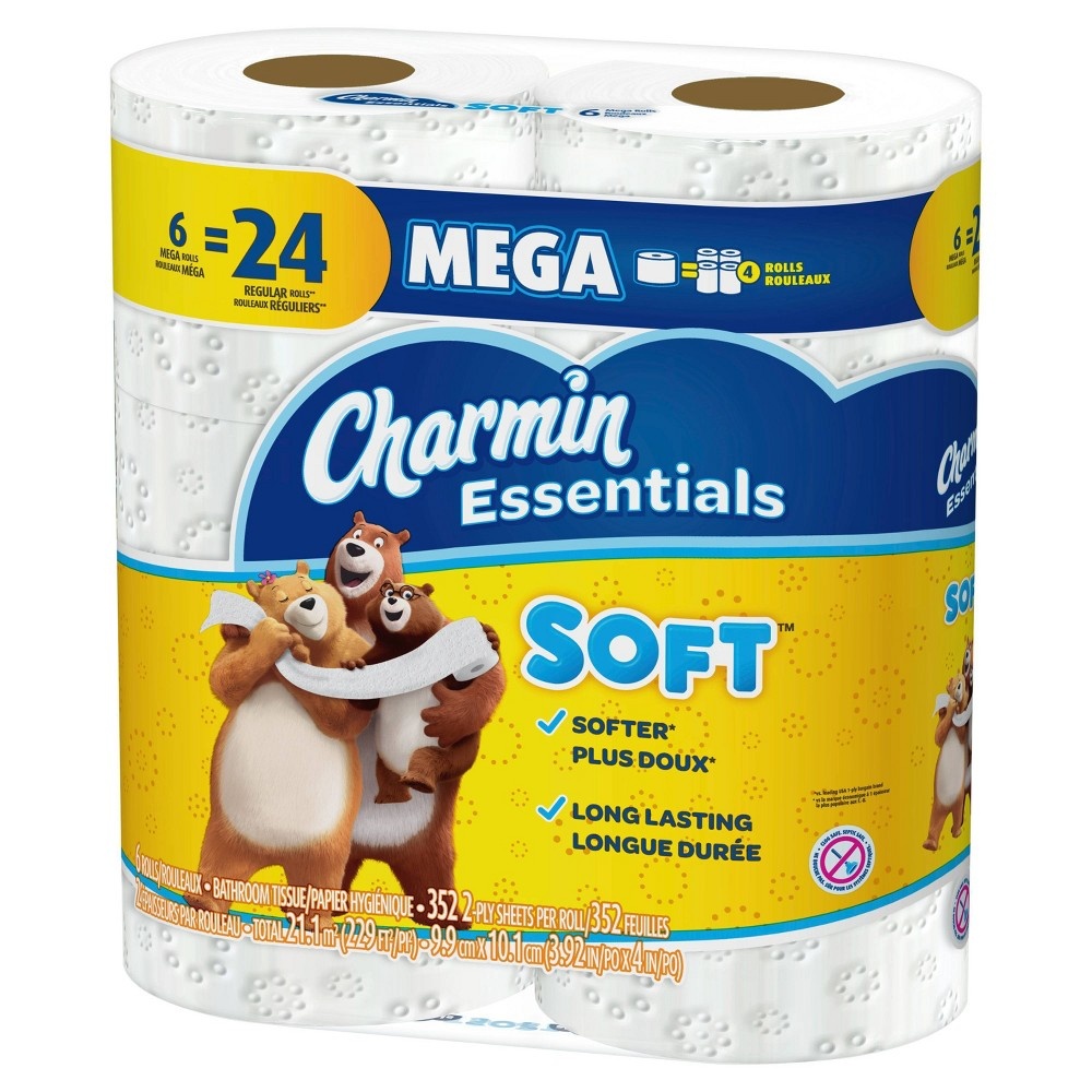 slide 2 of 6, Charmin Essentials Soft Toilet Paper - 6 Mega Rolls, 1 ct