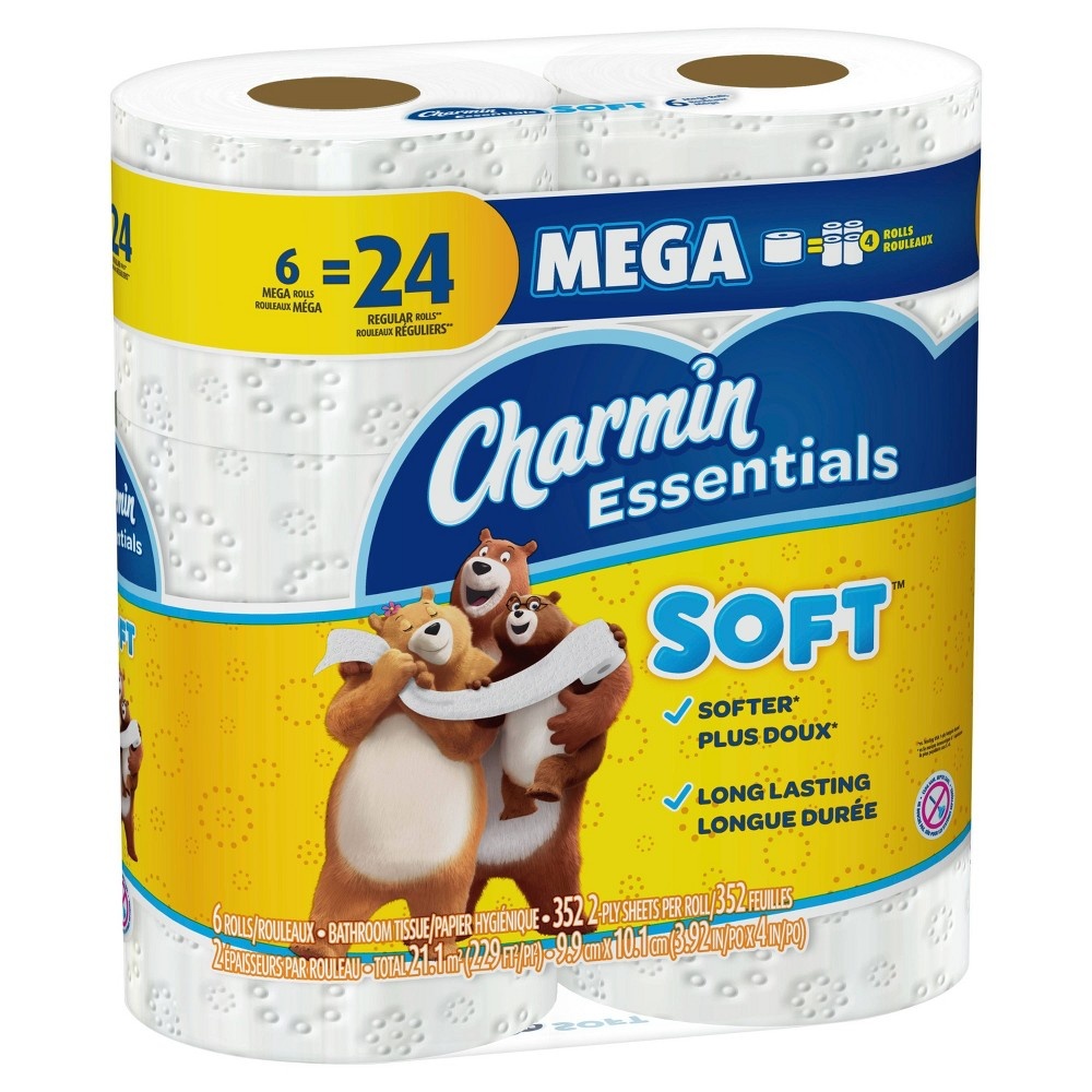 slide 3 of 6, Charmin Essentials Soft Toilet Paper - 6 Mega Rolls, 1 ct