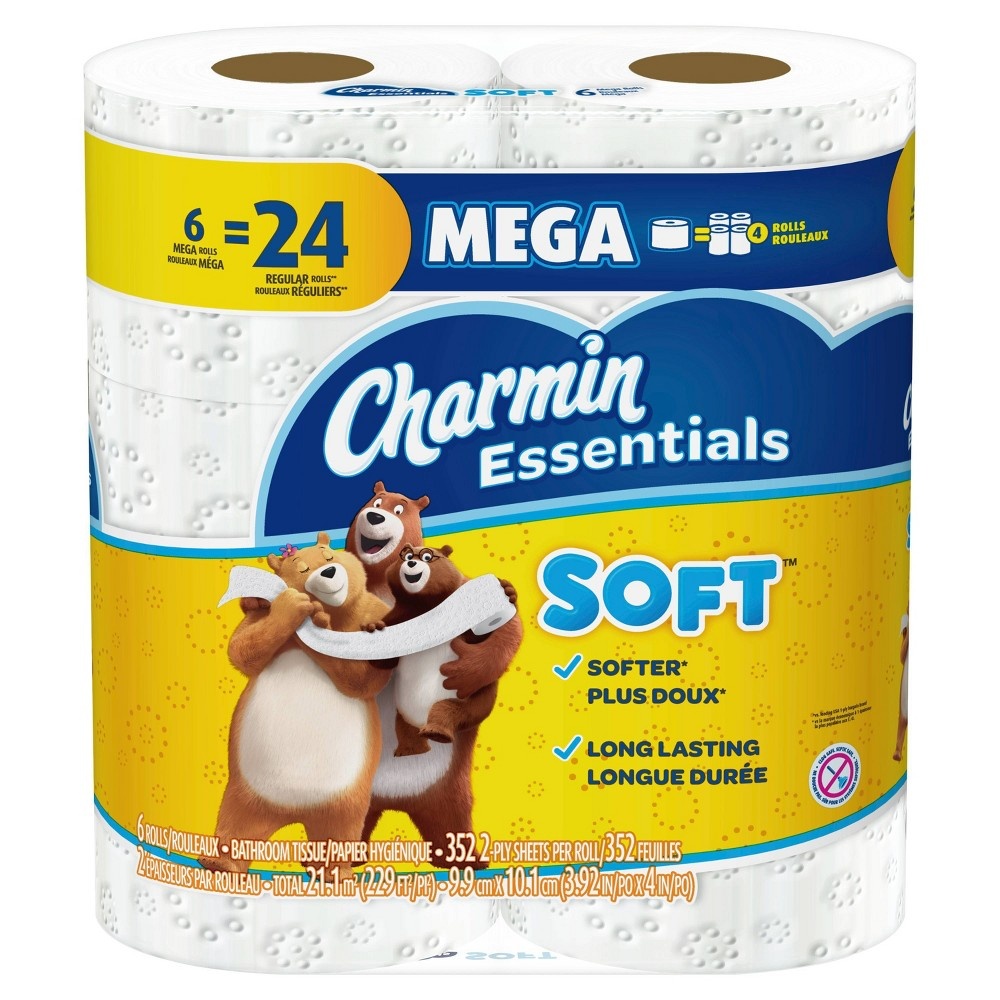 slide 4 of 6, Charmin Essentials Soft Toilet Paper - 6 Mega Rolls, 1 ct