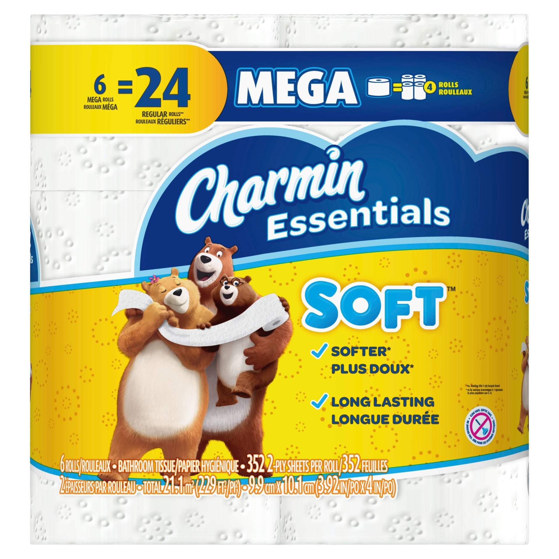 slide 1 of 6, Charmin Essentials Soft Toilet Paper - 6 Mega Rolls, 1 ct