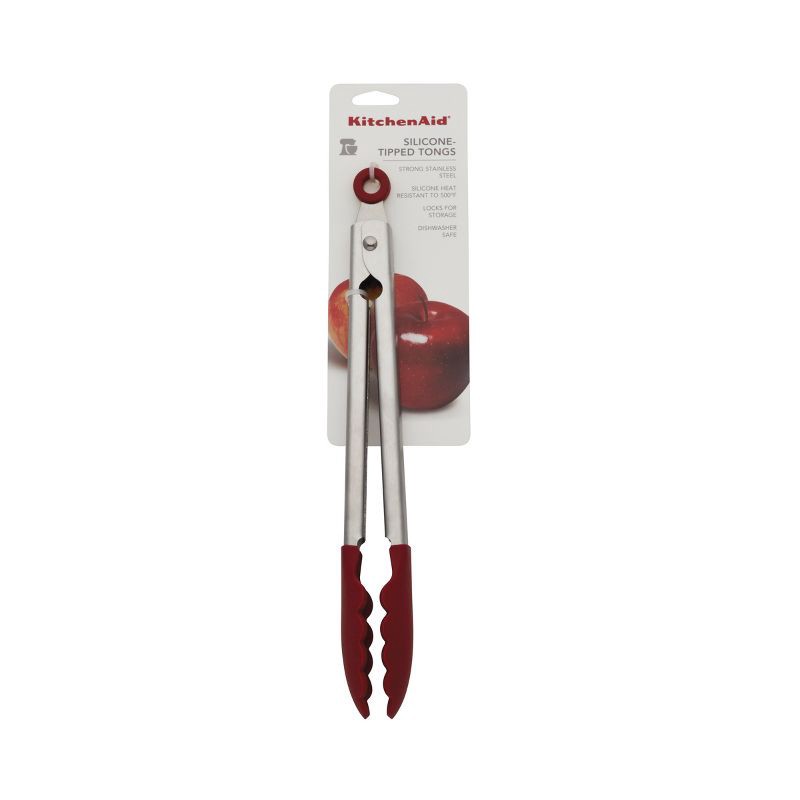 slide 2 of 3, KitchenAid Stainless Steel with Silicone Tipped Tongs Red, 1 ct